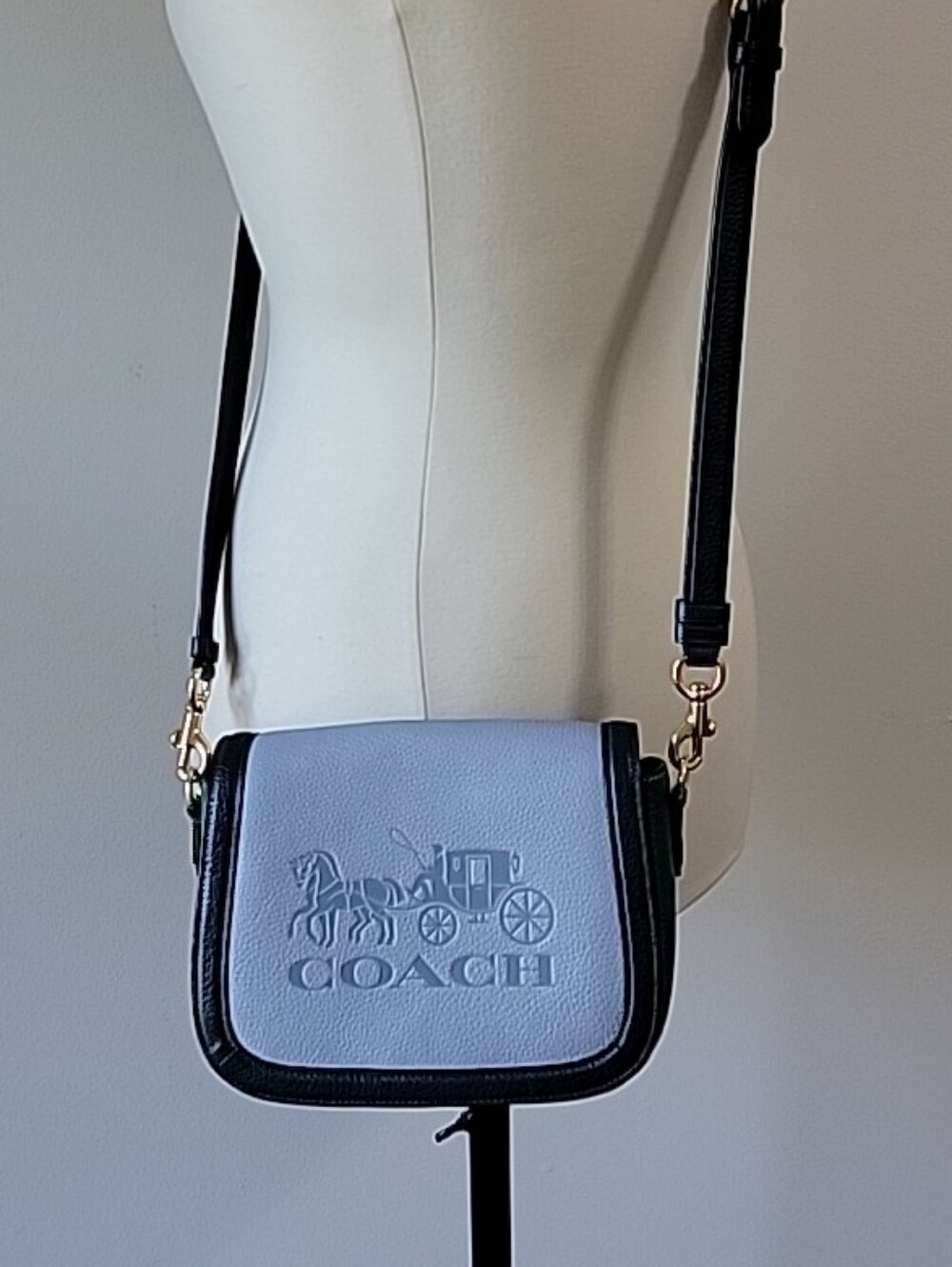 COACH Leather Crossbody Bag in Light Blue and Black NWOT
